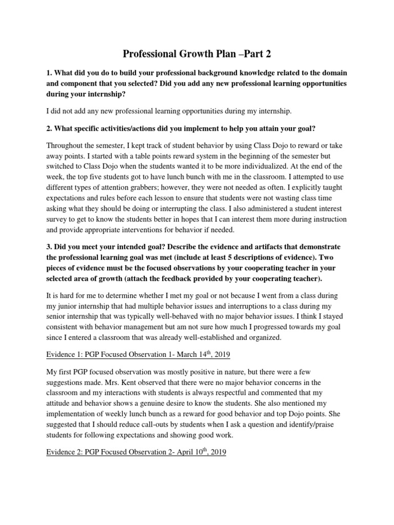 Professional Growth Plan Part 2 PDF Classroom Management