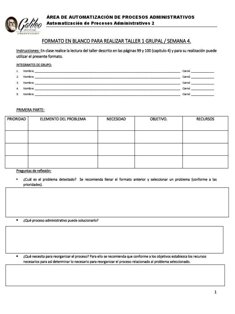 Formato para Realizar Taller 1 | PDF