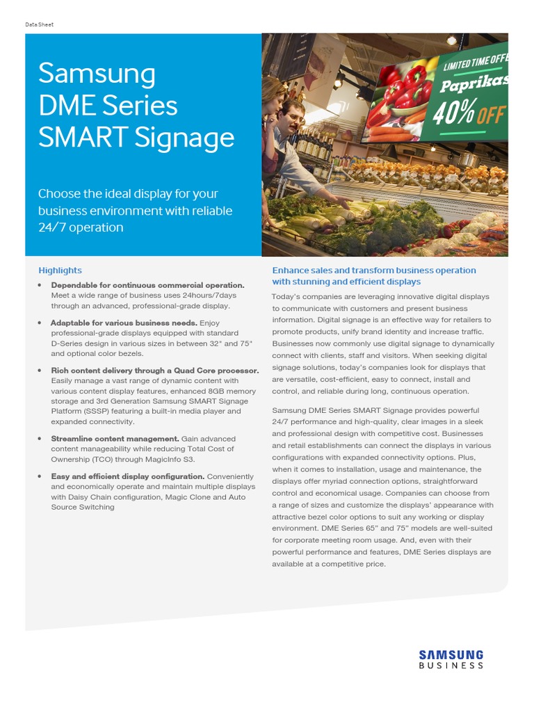 DME Series SMART Signage - Datasheet - Web PDF | PDF | Hdmi | Samsung ...