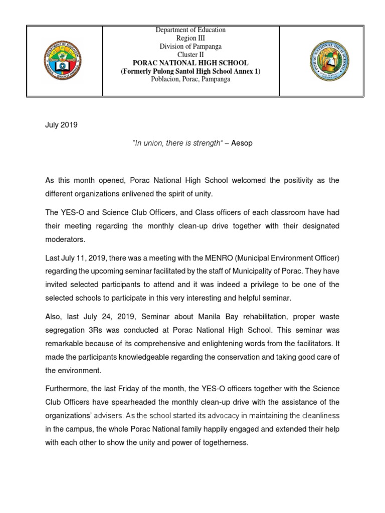 Narrative report clean up drive pdf
