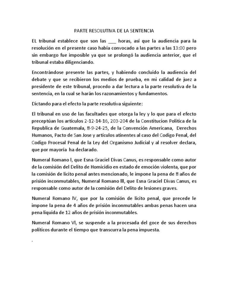 SENTENCIA RESOLUTIVA | Sentencia (ley) | Esfera pública | Prueba