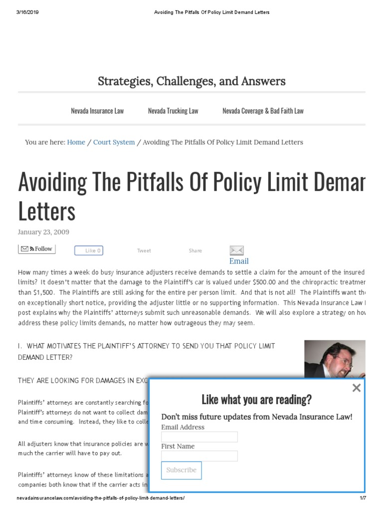 Avoiding the Pitfalls of Policy Limit Demand Letters | Bad Faith