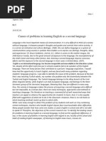 Causes of Problems in Learning English As A Second Language: Aliu 1 Agnesa Aliu ELT 1415.G.10