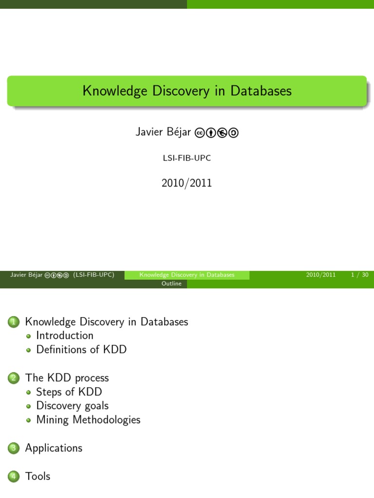 Knowledge Discovery in Databases: Javier B Ejar Cbea | PDF | Data ...