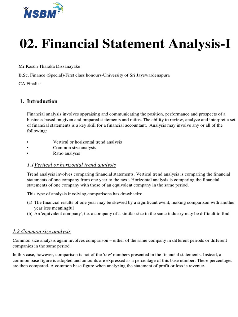 Understanding Financial Statement Analysis An Introduction to Ratio