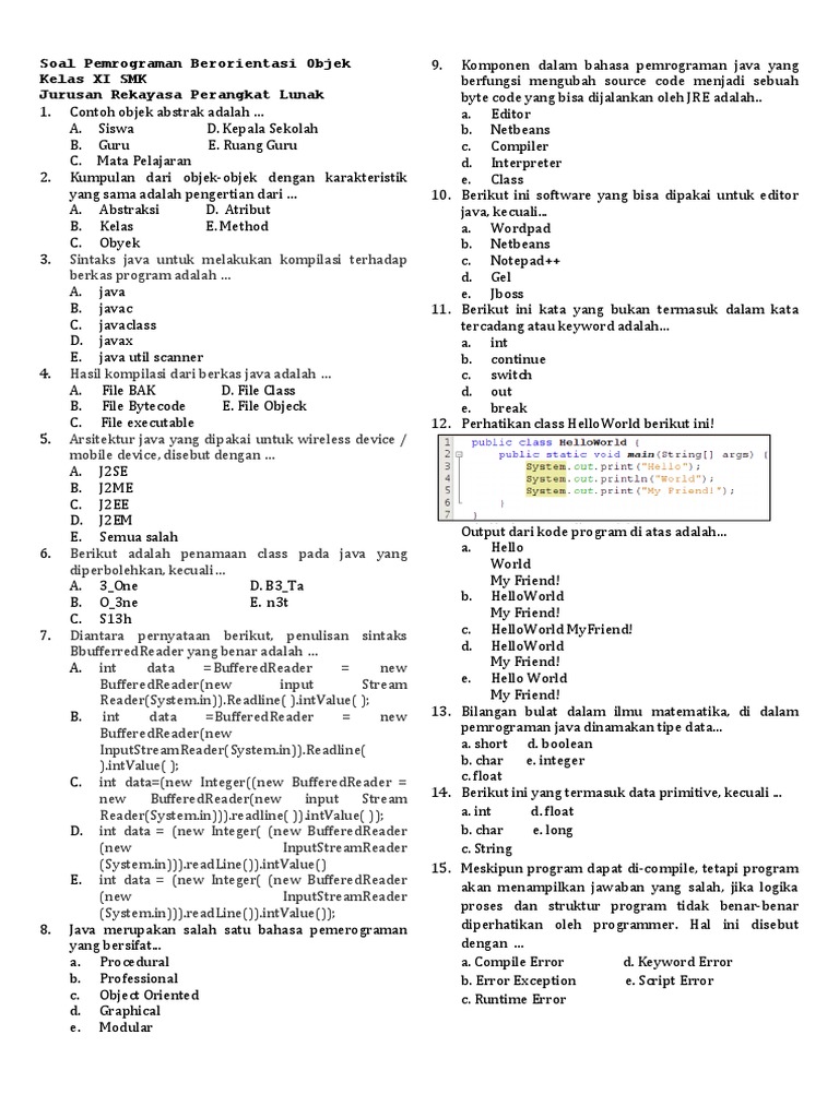 3 2 Kd Soal Pilihan Ganda Pemrograman Berorientasi Objek