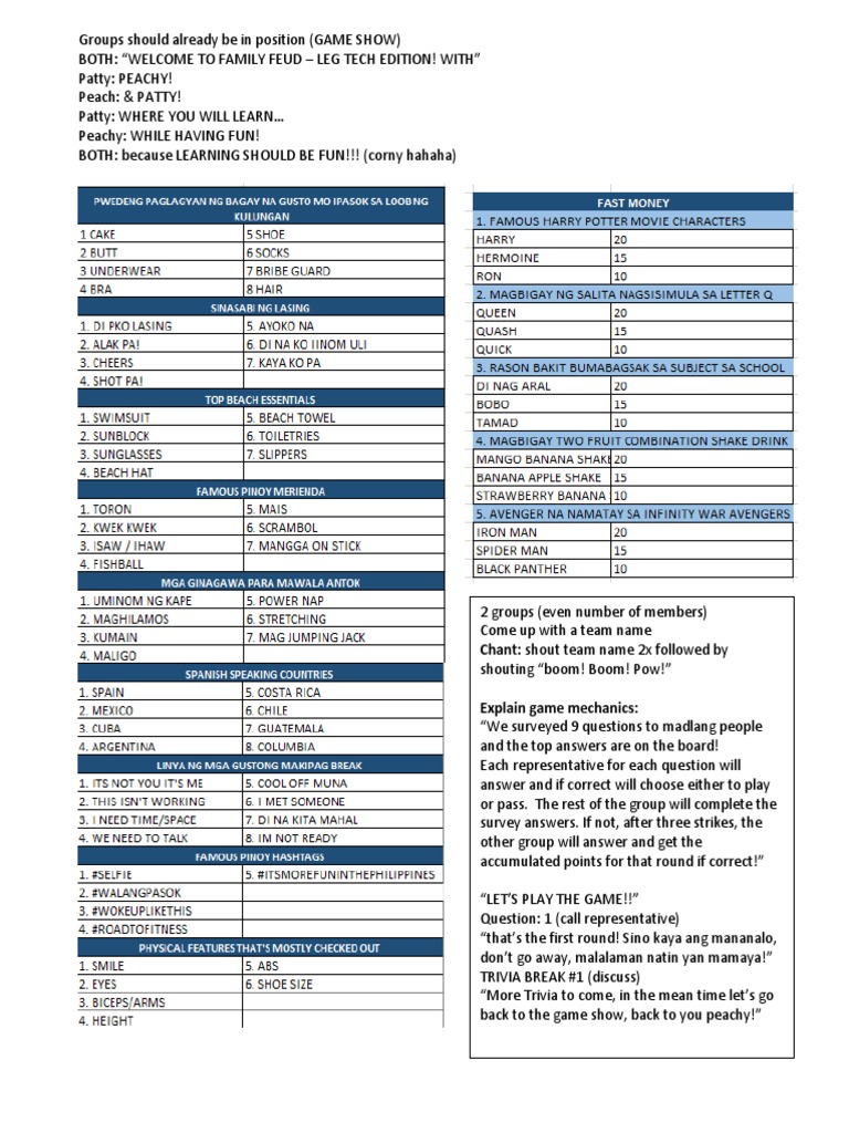 Family Feud Cheat Sheet Pdf