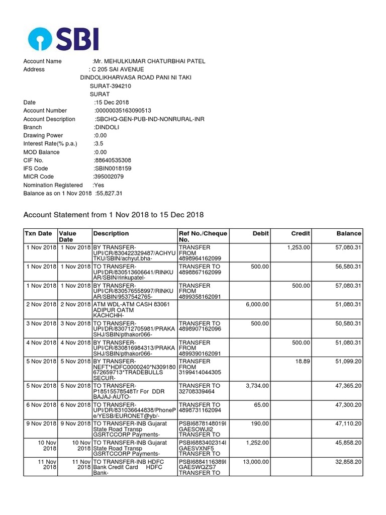 Account Statement From 1 Nov 2018 To 15 Dec 2018: TXN Date Value Date ...