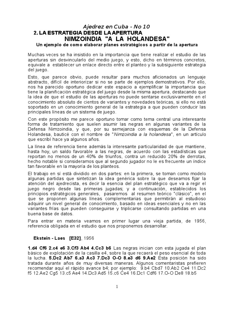 Estrategia Ajedrez: Nimzoindia Holandesa | PDF | Aperturas de ajedrez ...