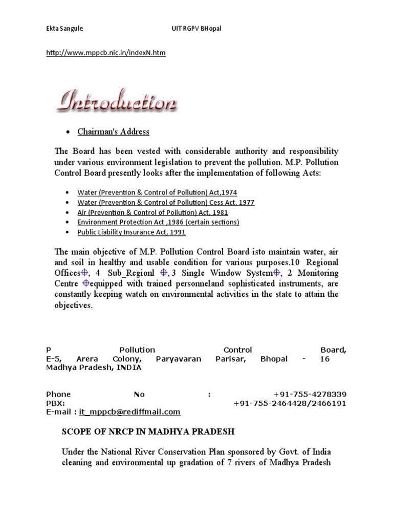 M.P. Pollution Control Board Overview | PDF | Nature | Environmental ...