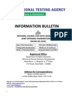 Information Bulletin: National Council For Hotel Management Joint Entrance Examination-2019 (NCHM JEE-2019)