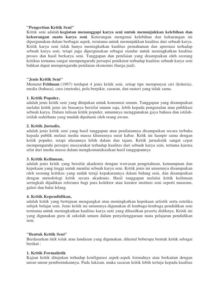 Pengertian Kritik Seni