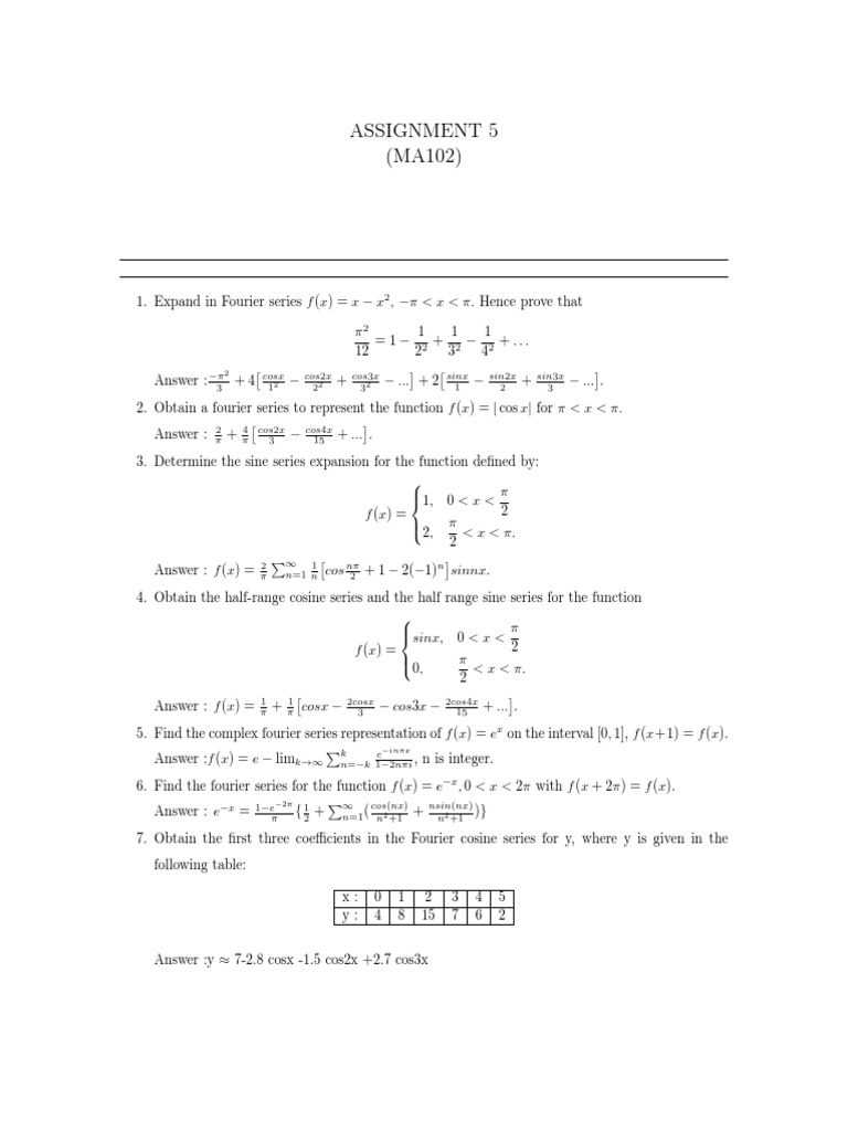 Assignment 5 Ma 102 Pdf Fourier Series Trigonometric Functions