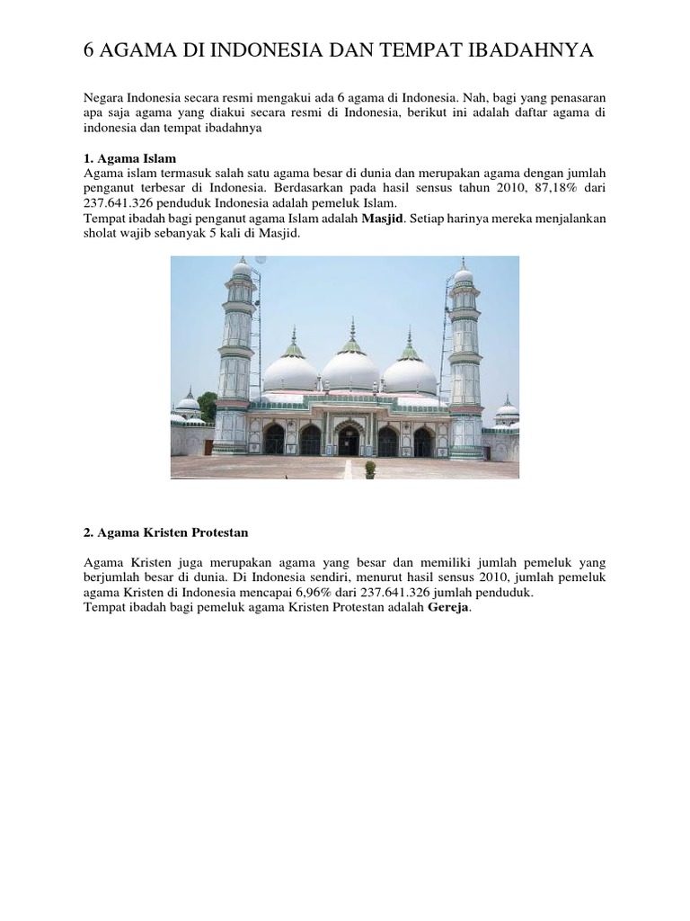 6 Agama Di Indonesia Dan Tempat Ibadahnya Pdf