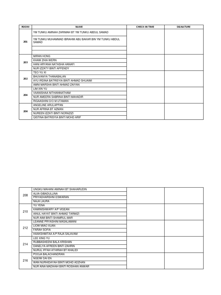 Qistina Lee Room Check-In Details | PDF