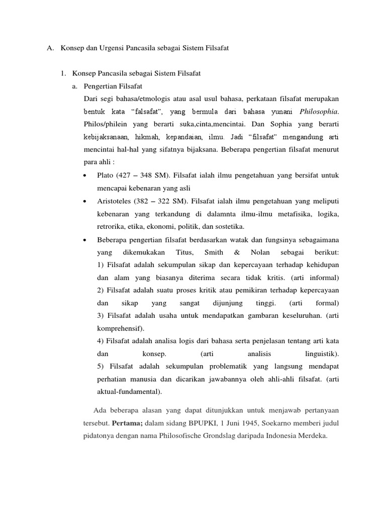 Konsep Dan Urgensi Pancasila Sebagai Sistem Filsafat