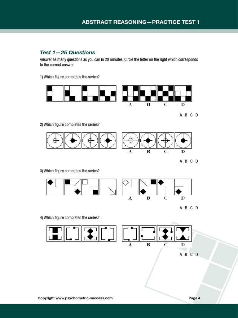 Test 1-25 Questions: Abstract Reasoning-Practice Test 1 | PDF ...