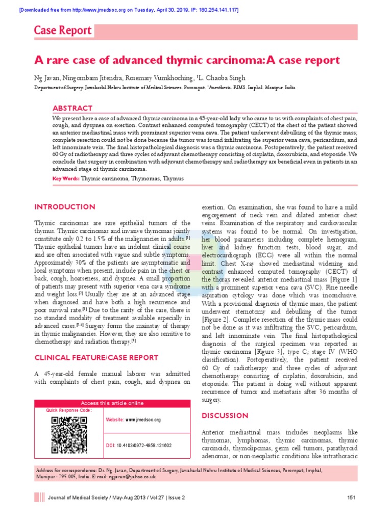 Rare case of advanced thymic carcinoma PDF Thymus Radiation Therapy