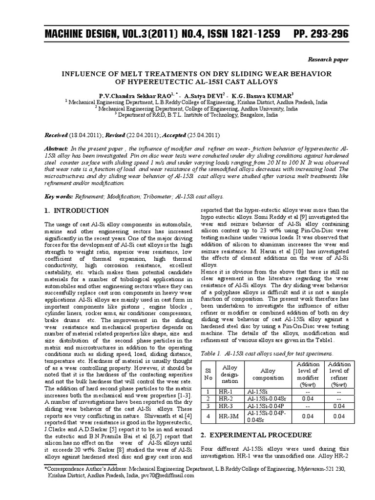 Influence of Melt Treatments On Dry Sliding Wear Behavior of