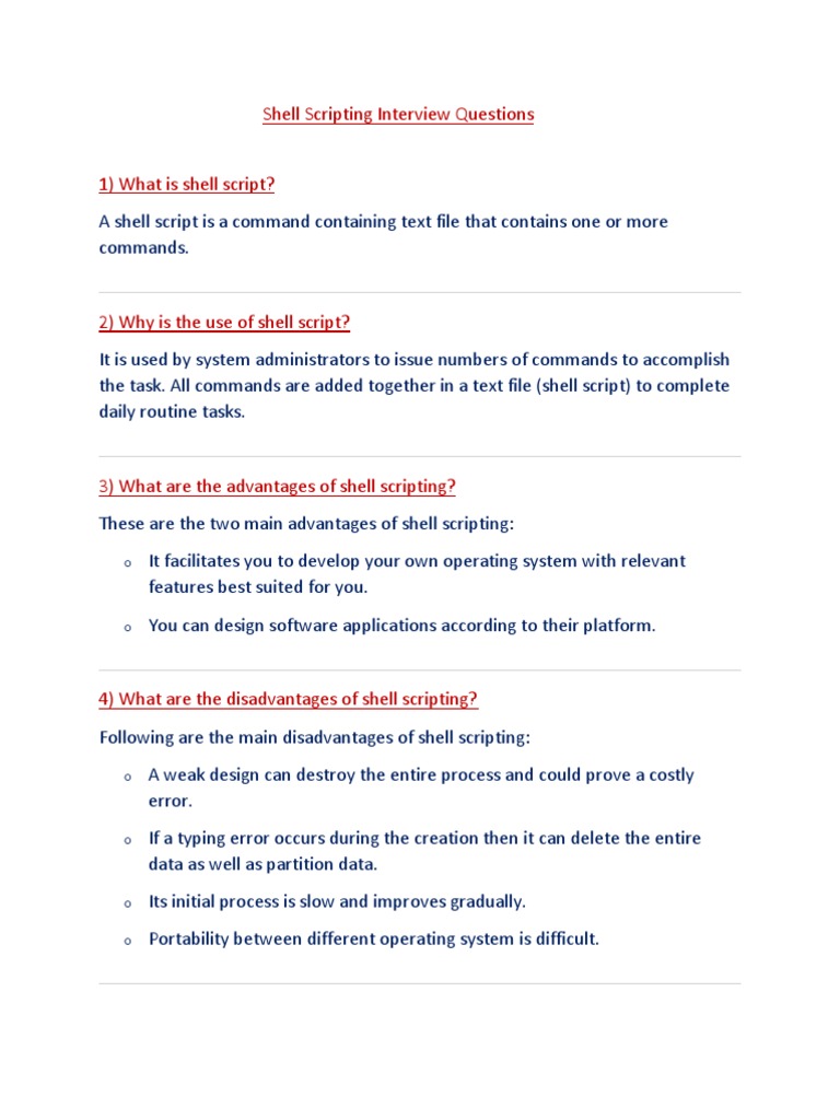 SHELL SCRIPTING INTERVIEW QUESTIONS TITLE | PDF | Shell (Computing ...