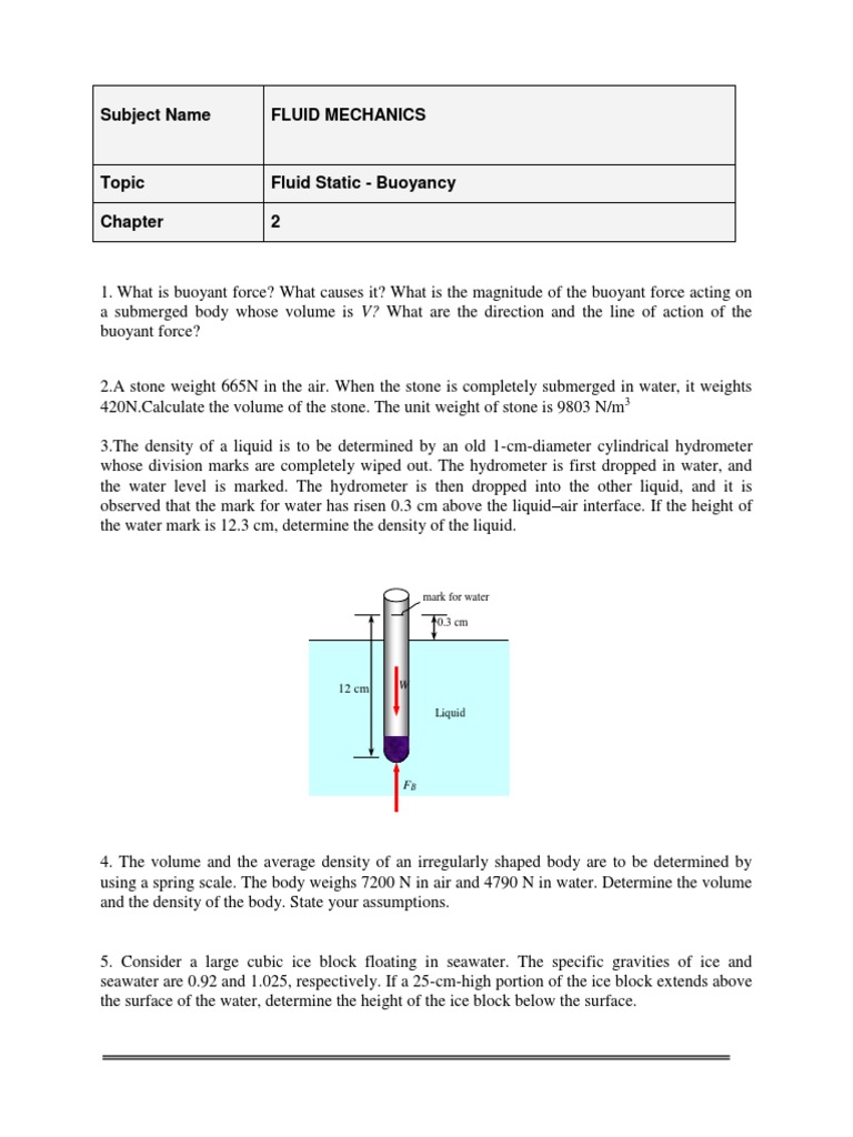 Tutorial 2b Hydrostatic Buoyancy Pdf
