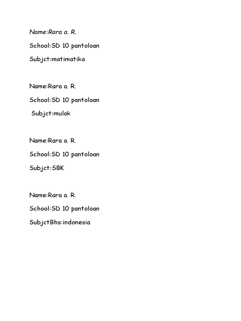 Rara's School Subjects | PDF