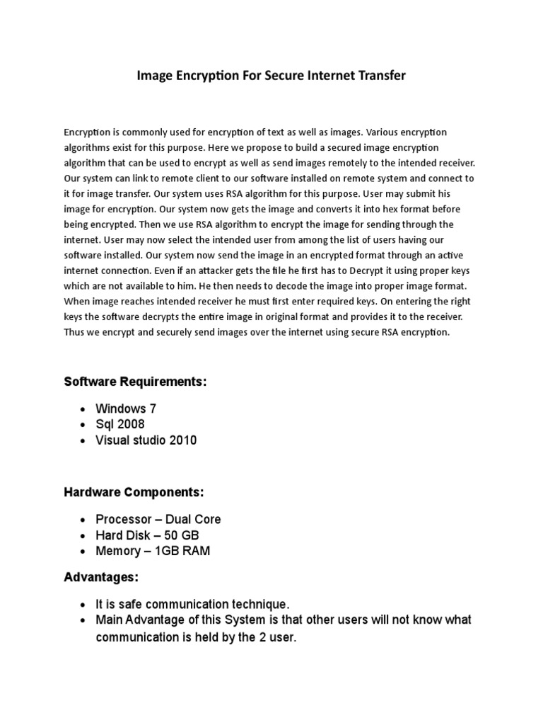 Image Encryption For Secure Internet Transfer: Software Requirements | PDF