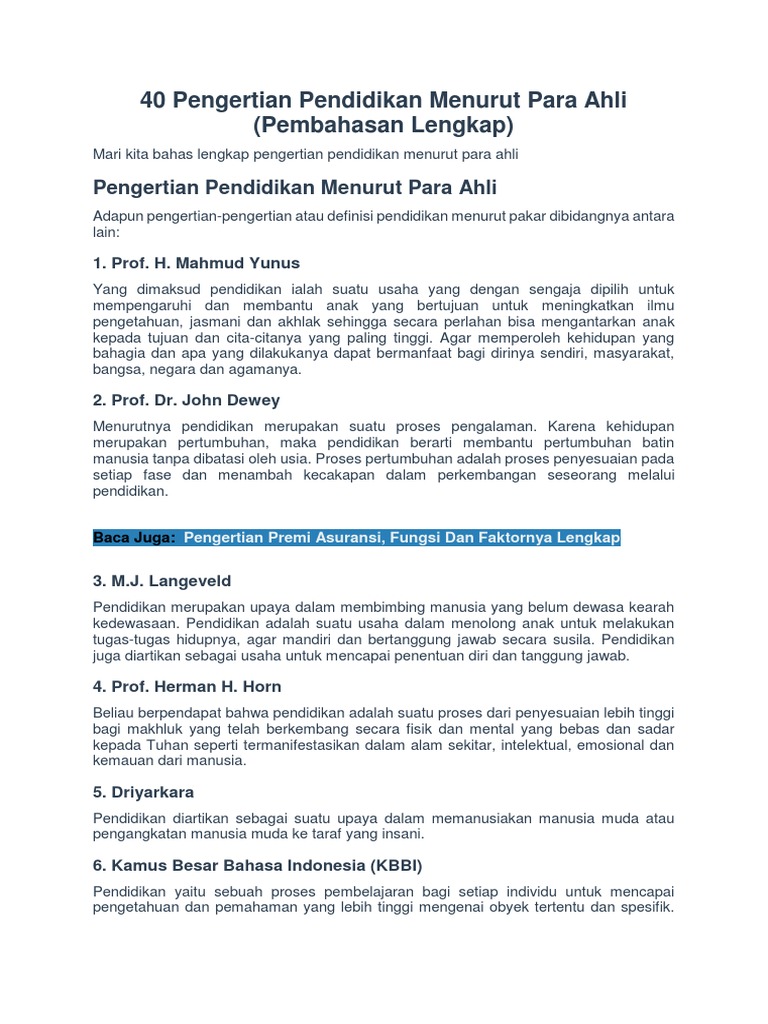 40 Pengertian Pendidikan Menurut Para Ahli Pdf
