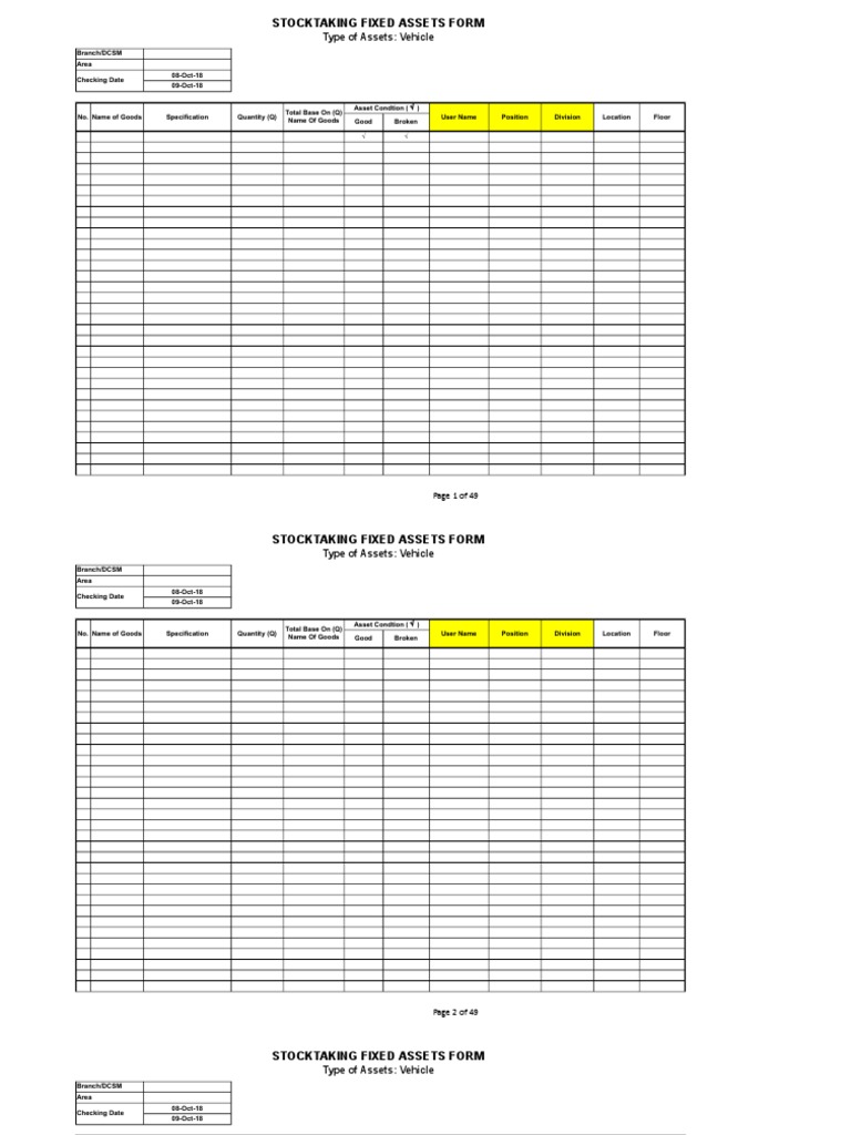 Stocktaking Fixed Assets Form Template | PDF | Laptop | Computer ...