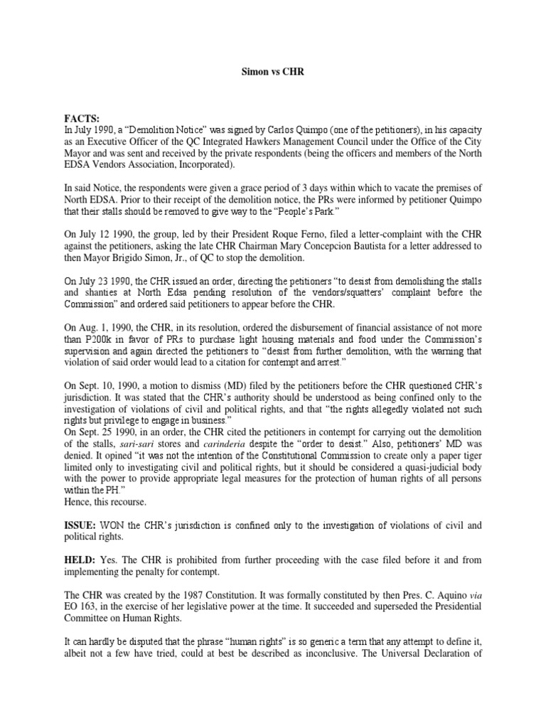 Simon Vs Chr Pdf Contempt Of Court Human Rights