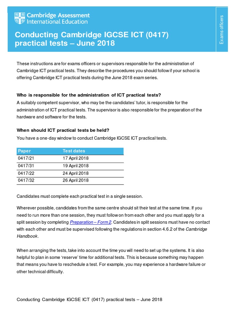 Cambridge IGCSE ICT Test Guidelines | PDF | Computer File | Test ...