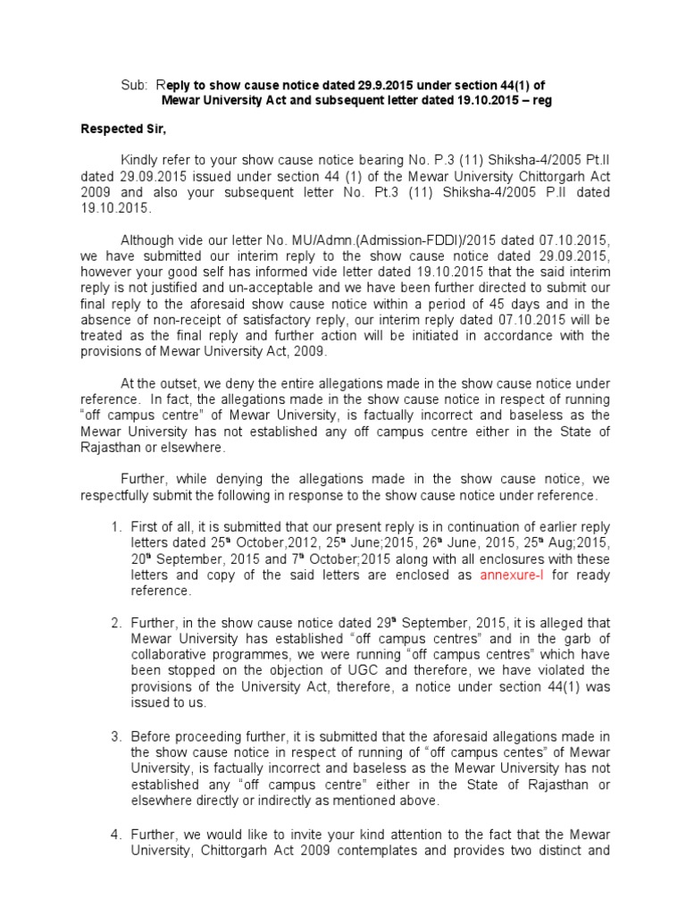 Reply To Showcase Notice PDF University University And College