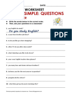 Present Simple: Questions: Grammar Worksheet
