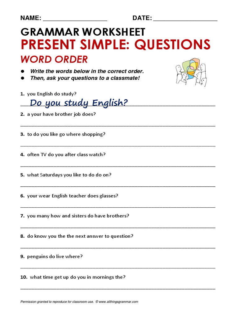 Present Simple: Questions: Grammar Worksheet | PDF