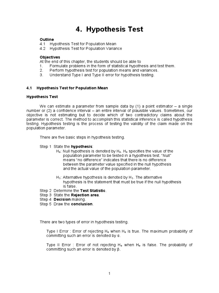 Reference - Chapter 4 | PDF | Statistical Hypothesis Testing | Type I ...