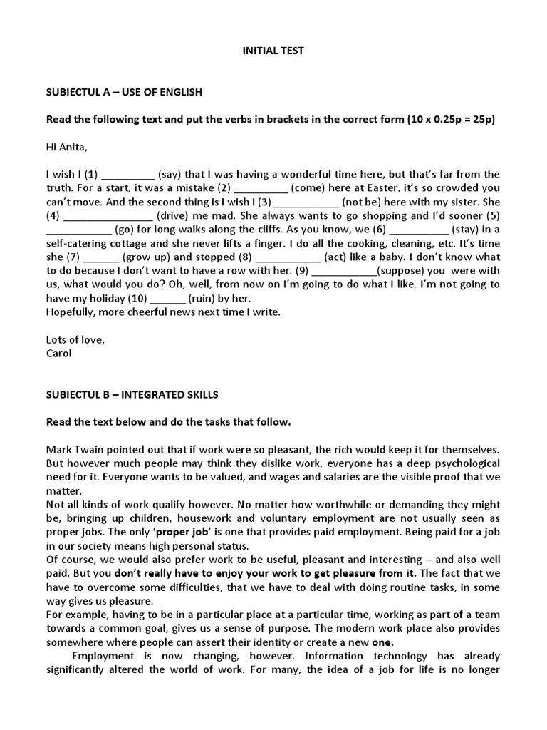Initial Test | PDF | Employment