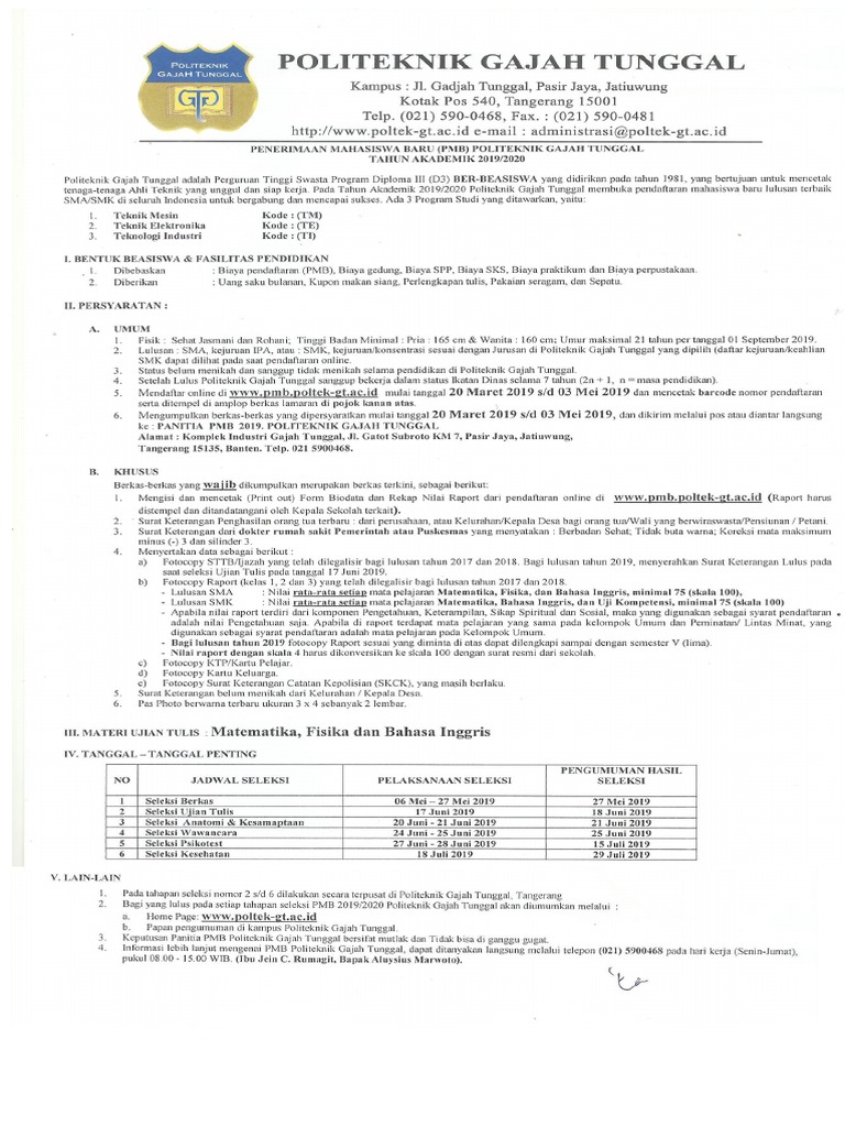 Tes Politeknik Gajah Tunggal