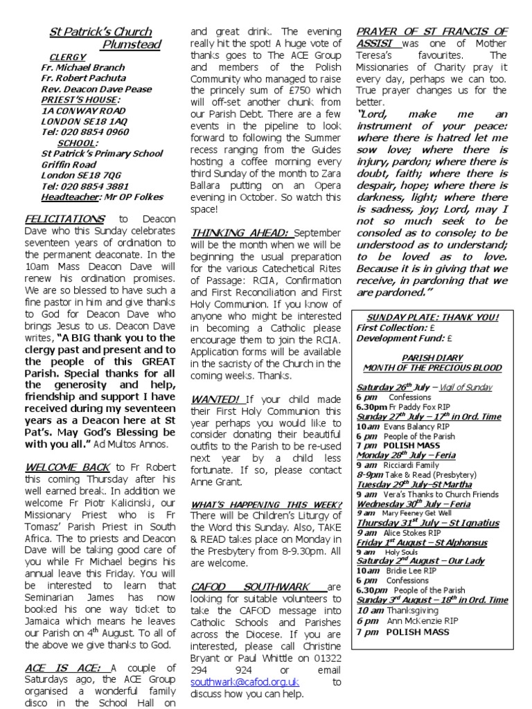Parish News & Events Update | PDF | Deacon | Mass (Liturgy)