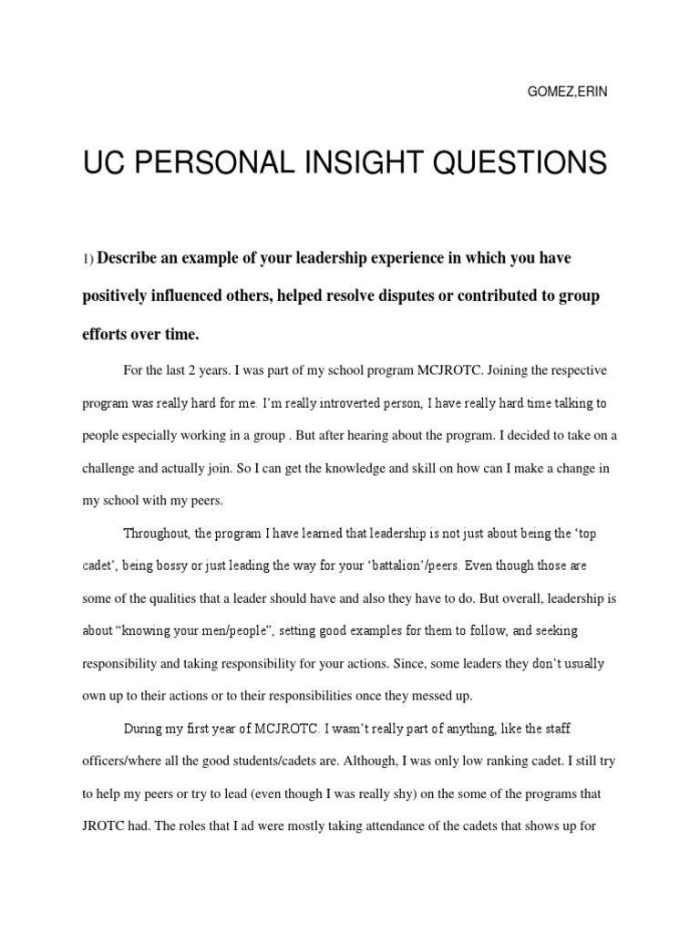 Uc Personal Insight Questions PDF Leadership Psychology
