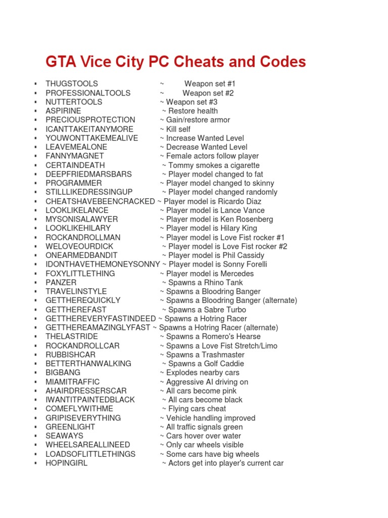 تلغي قبل لهب Gta Vice City All Cheats Mybooksolutions Com