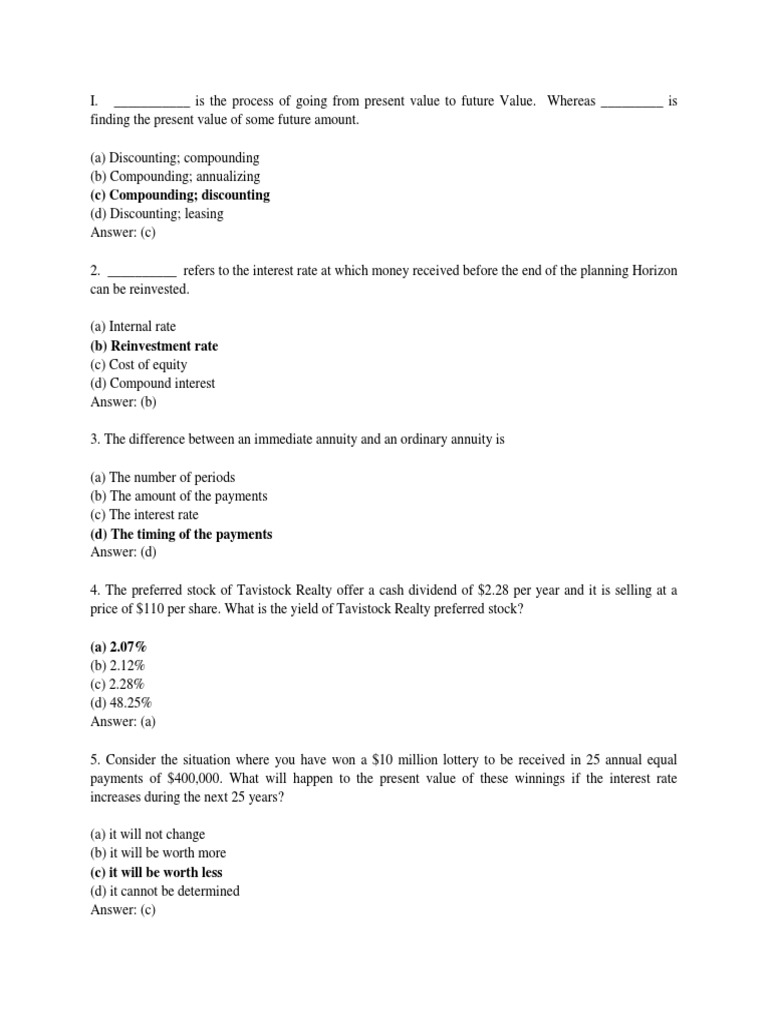 Financial Concepts and Calculations Quiz | PDF | Bonds (Finance ...