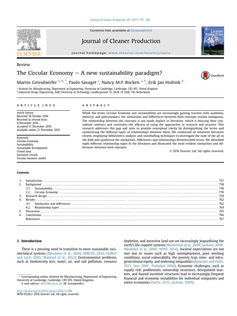The Circular Economy. A New Sustainability Paradigm PDF | PDF ...