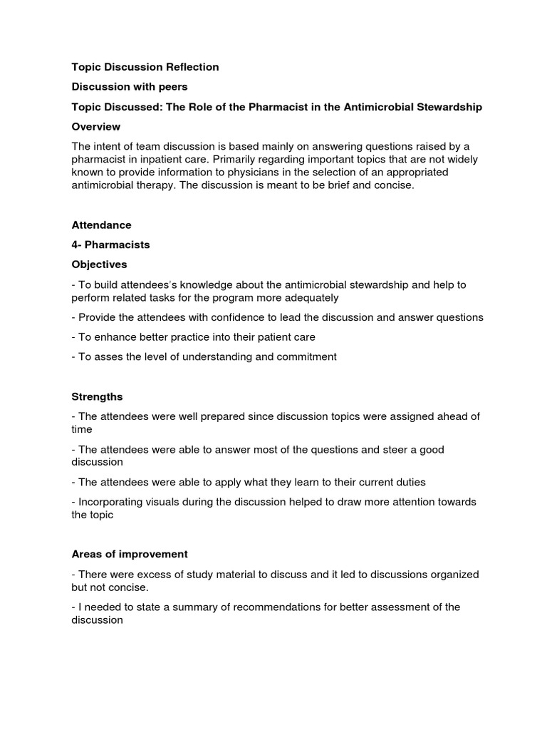 The Role of The Pharmacist Topic Discussion Reflections | PDF