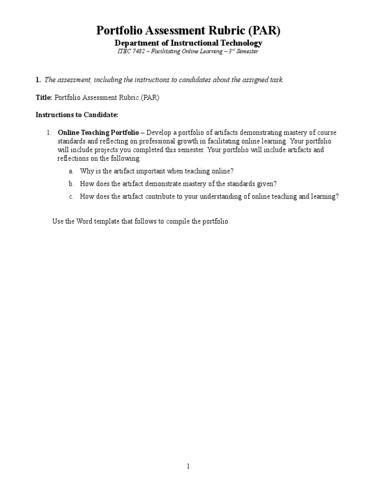 Kjones Portfolio Assessment Rubric Par | PDF | Learning Styles ...