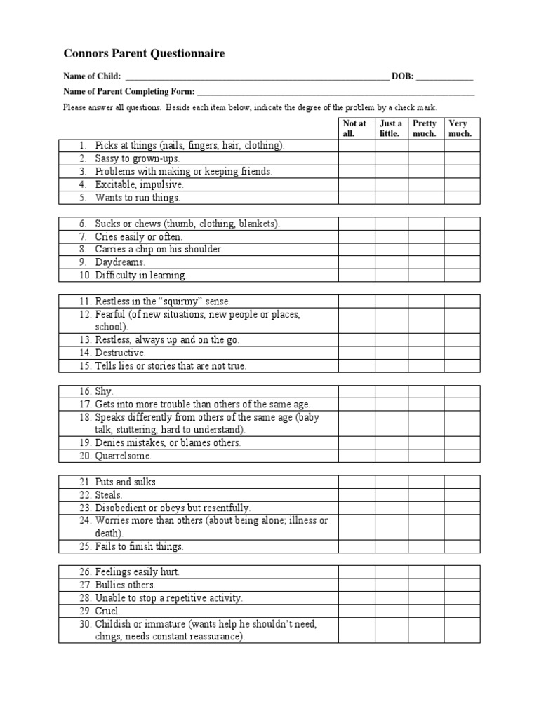 Conners Form For Teachers Printable - Printable Forms Free Online