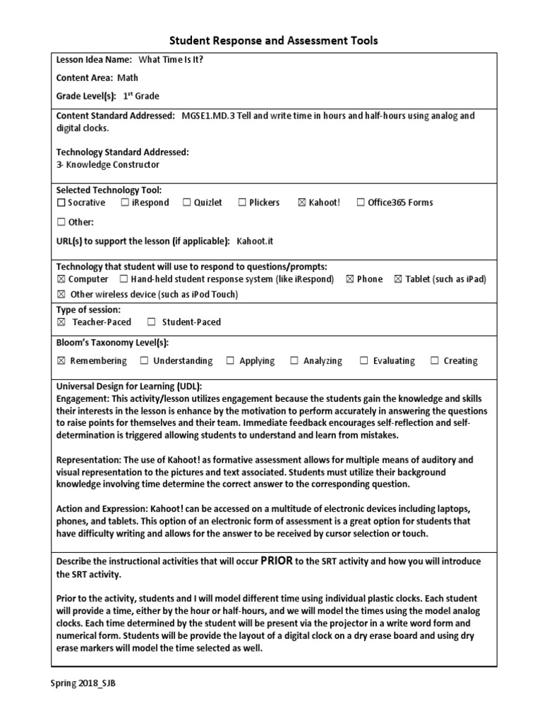 Student Response Lesson | PDF | Educational Assessment | Clock