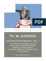 Adorno, T. W., Estudios Sobre La Personalidad Autoritaria PDF