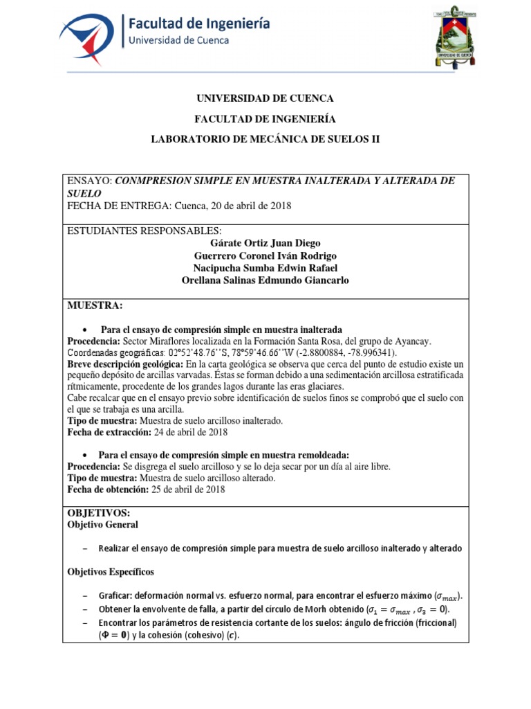 Compresión Simple en Suelos Arcillosos | PDF | Falla (geología) | Fuerza