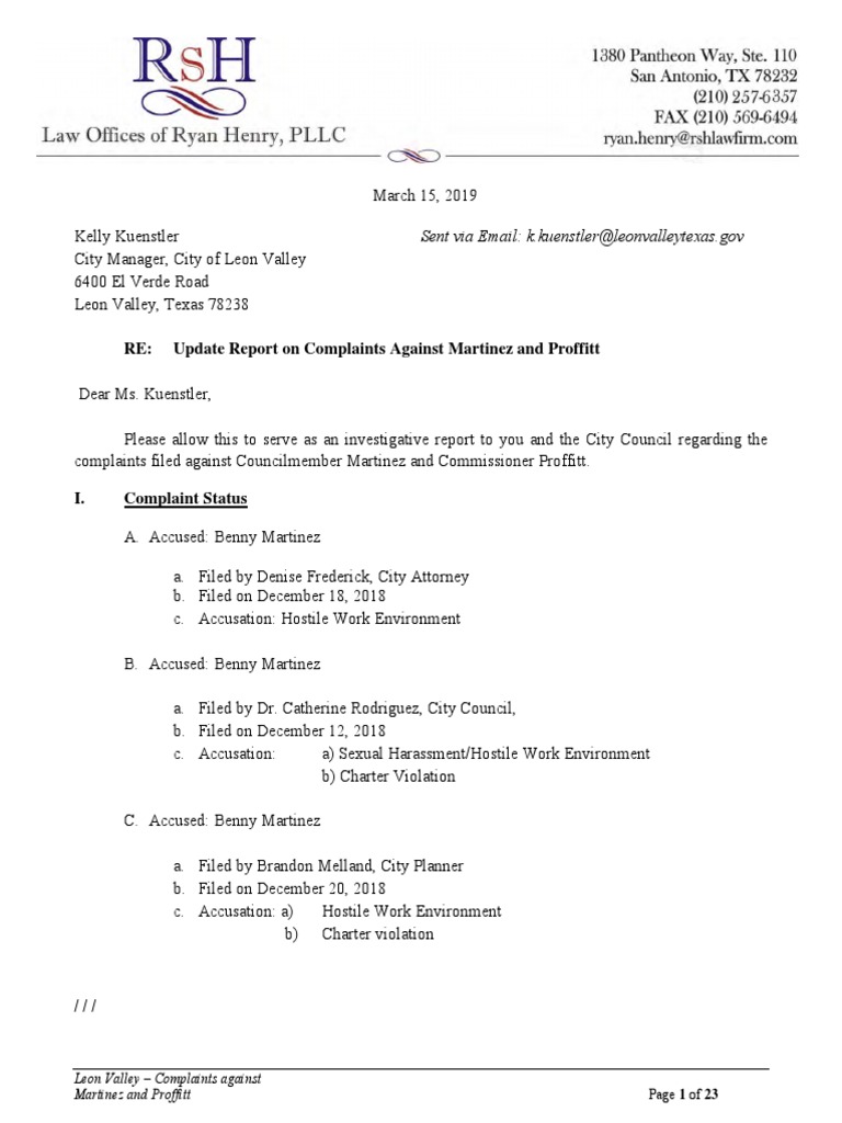 Leon Valley Complaints: Martinez & Proffitt | PDF | Complaint | Body ...