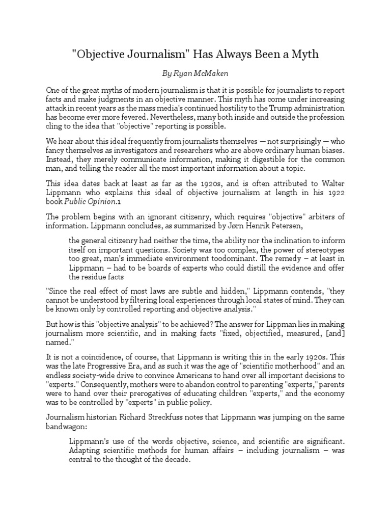 Objective Journalism Has Always Been A Myth PDF Journalism